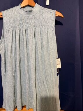 Architect  light  Blue Smocked Neck Sleeveless Top